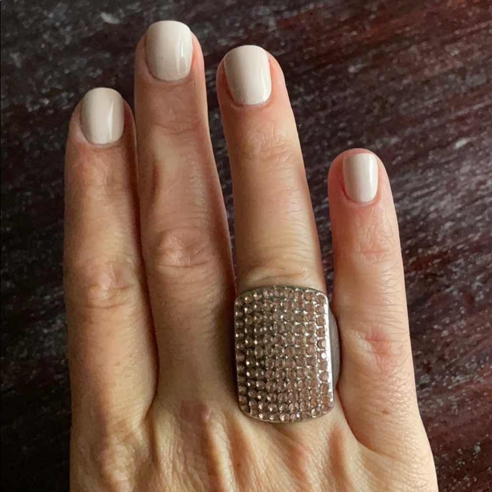 Silver with champagne crystals ring